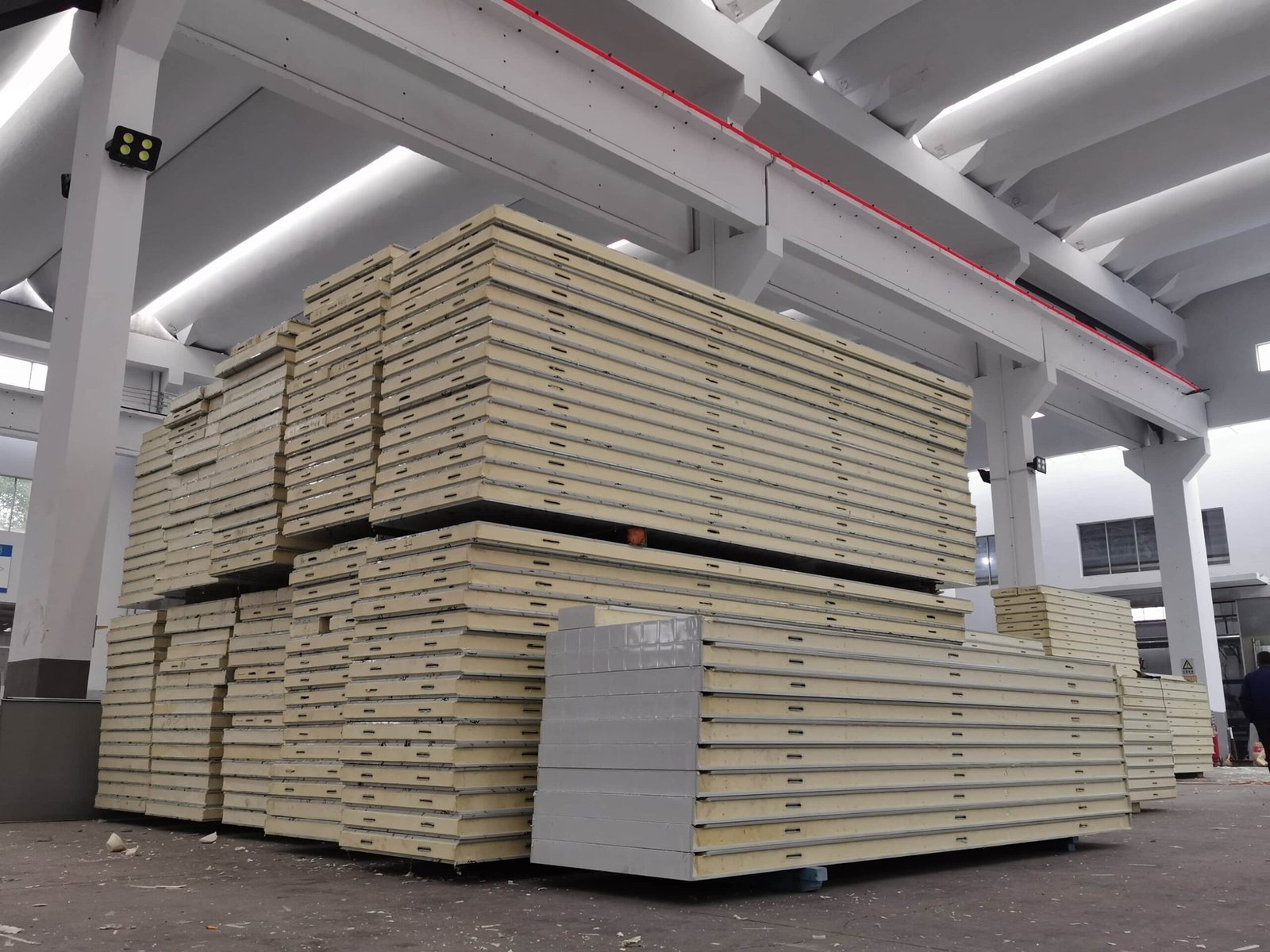 Finished insulated panels stored in the Jiangnan Chengxin workshop
